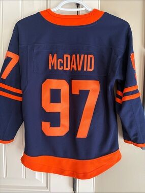 NHL Edmonton Oilers Navy and Orange Hockey Jersey